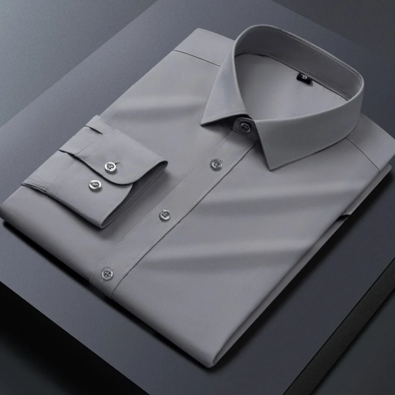 

Мужская рубашка из полиэстера без железа из модала с длинным рукавом, черная, синяя рабочая белая рубашка для мужчин, повседневная рубашка с длинным рукавом против морщин, легкий уход