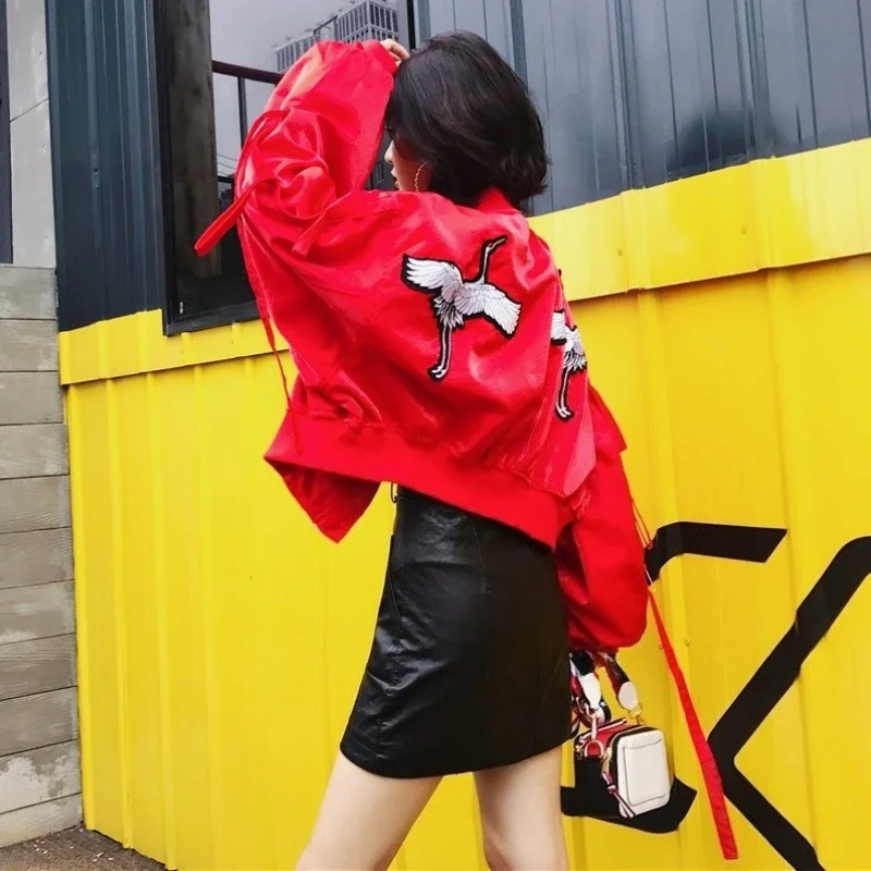 

2025 Spring Autumn Women's Embroidered Short Jacket Loose Hong Kong Style Baseball Jacket Korean Student Versatile Jacket