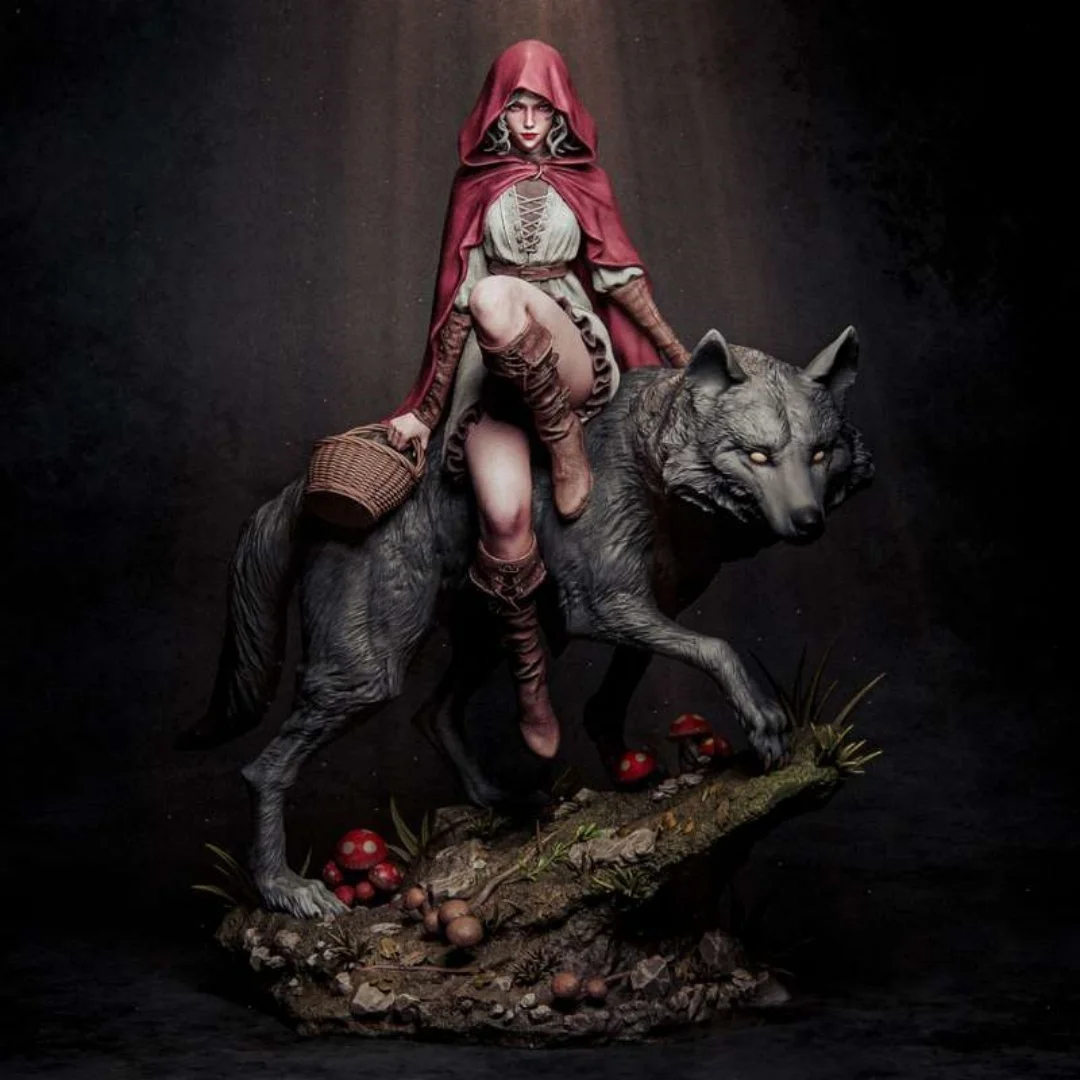 1/24 مقياس 75 مللي متر الراتنج الشكل قبعة حمراء فتاة ركوب الذئب تجميع أطقم منمذجة المفككة وغير مصبوغ ثلاثية الأبعاد لعبة الطباعة 1267