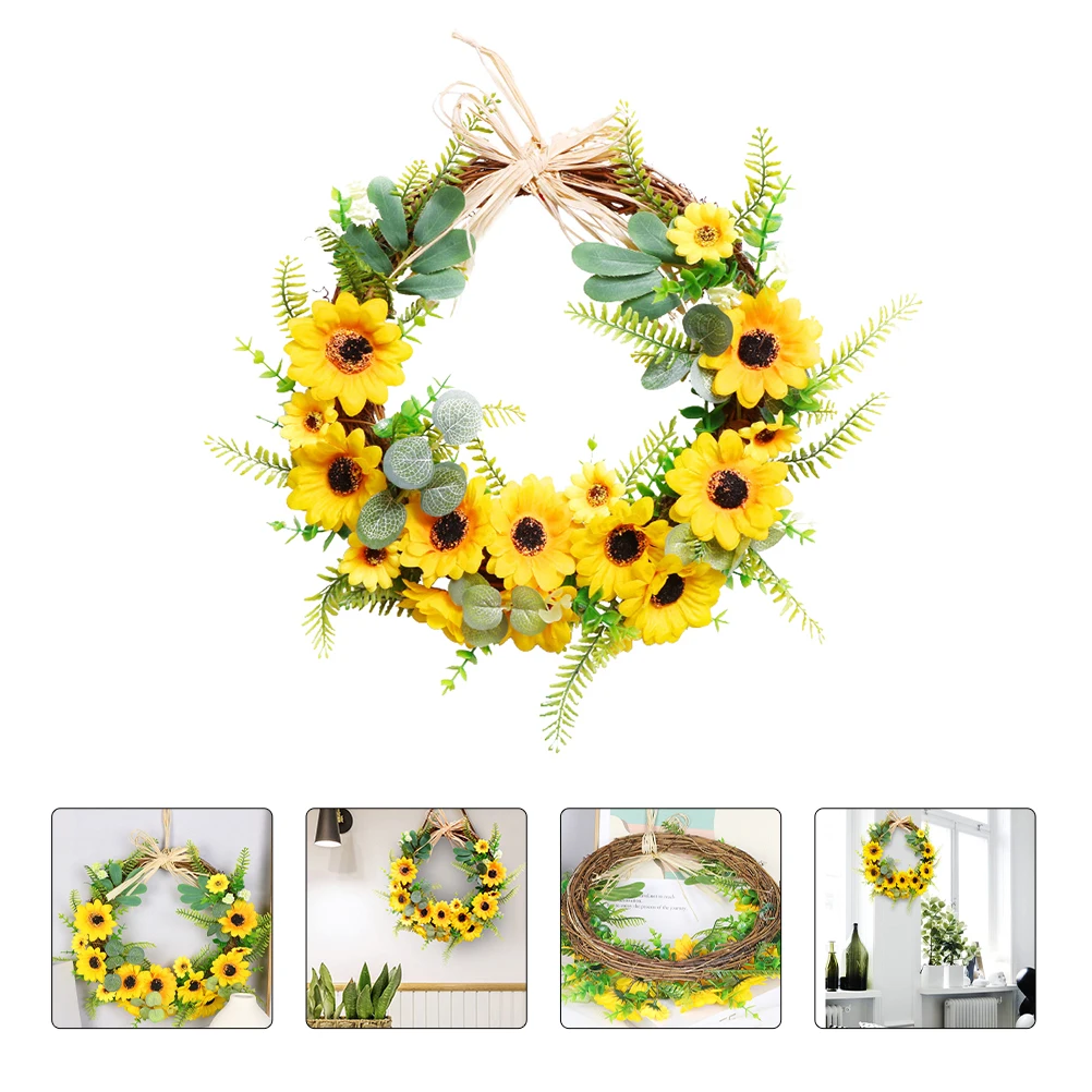 

1pc Artificial Sunflower Wreath Fake Flower Garland Wall Hanging Decoration Front Door Spring Farmhouse Home Decor