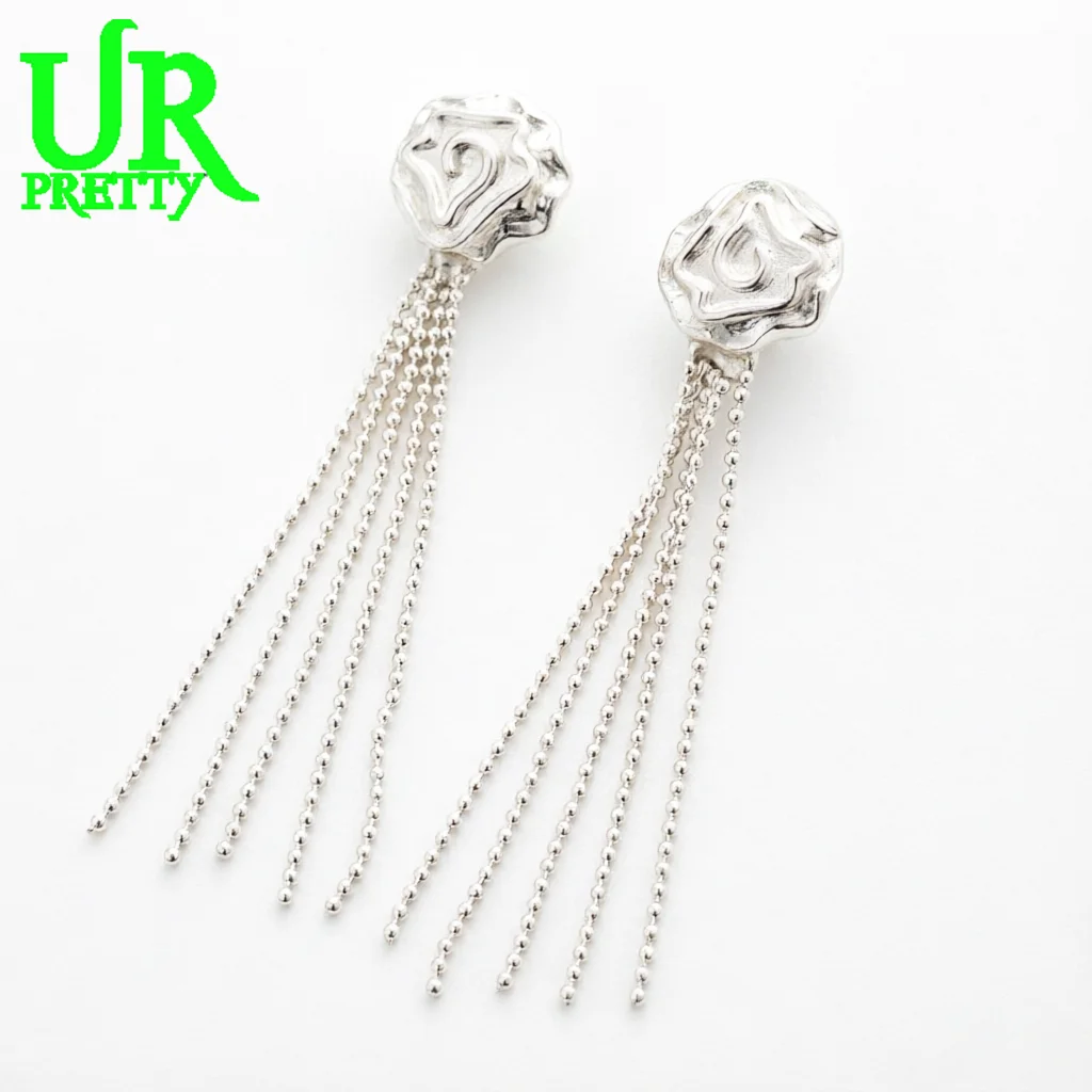 925 Sterling Silver Rose Bead String Tassel Earrings Women Fashion Gift Party Engagement Wedding Charm Jewelry