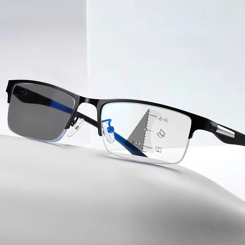 Progressive Multifocal Reading Glasses Men Women Half Frame Business Photochromic Glasses Anti-blue Light Eyeglasses