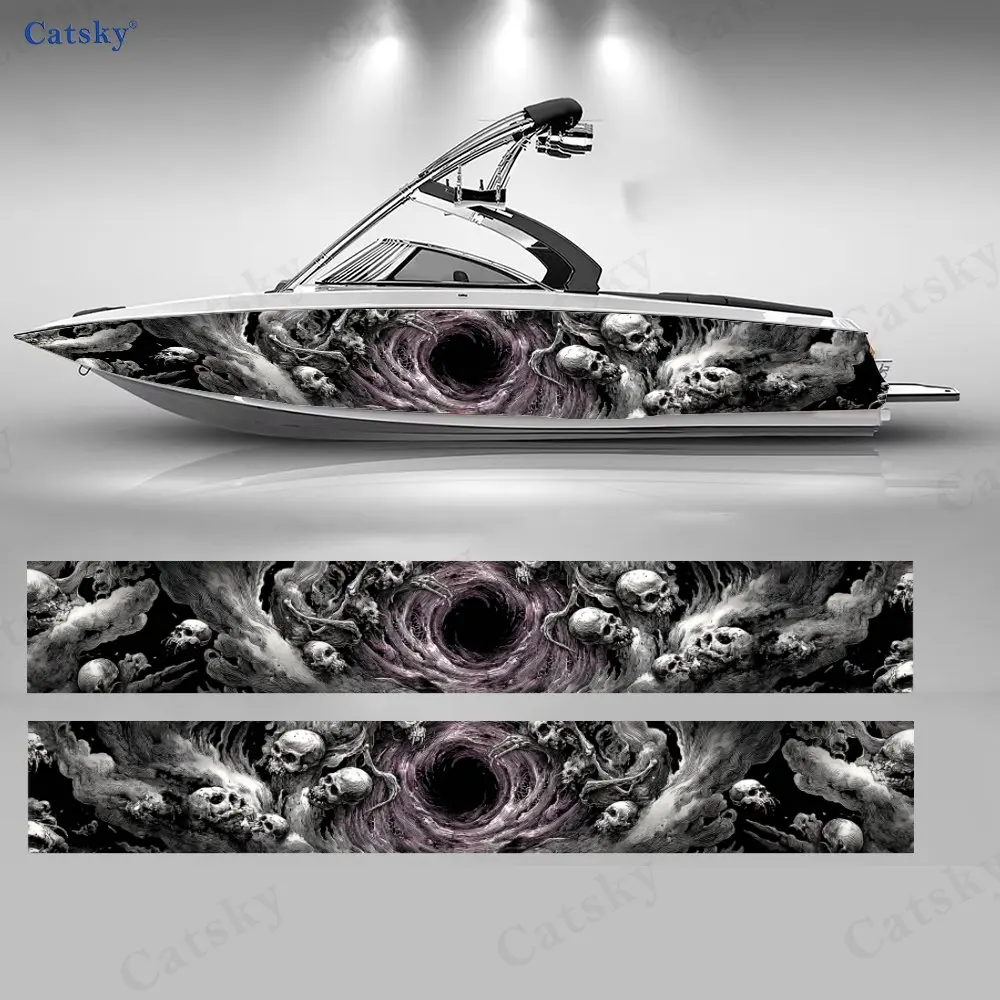 

2Pcs Dark Vortex Skulls Boat Stickers, PVC Waterproof Durable Vinyl Wrap Decals for Fishing Boats, Durable and Stylish Design