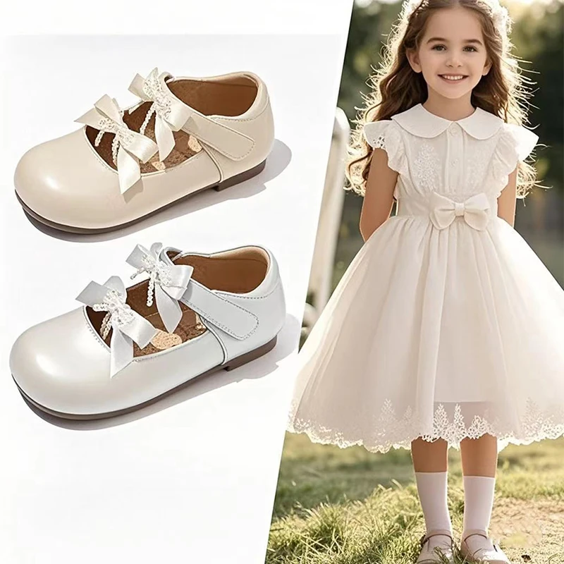 

Children's Leather Shoes Spring New Fashion Lace Bow Girl Princess Soft Sole Anti Slip Baby Kid's Casual Shoe Zapatos para niñas