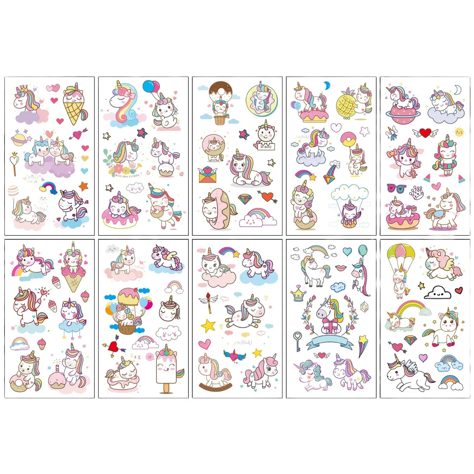 10PCS Cute Children Tattoo Stickers Girl Boy Princess Cartoon Dinosaur Car Unicorn Flower Fairy Ocean Watch Disposable Tattoo