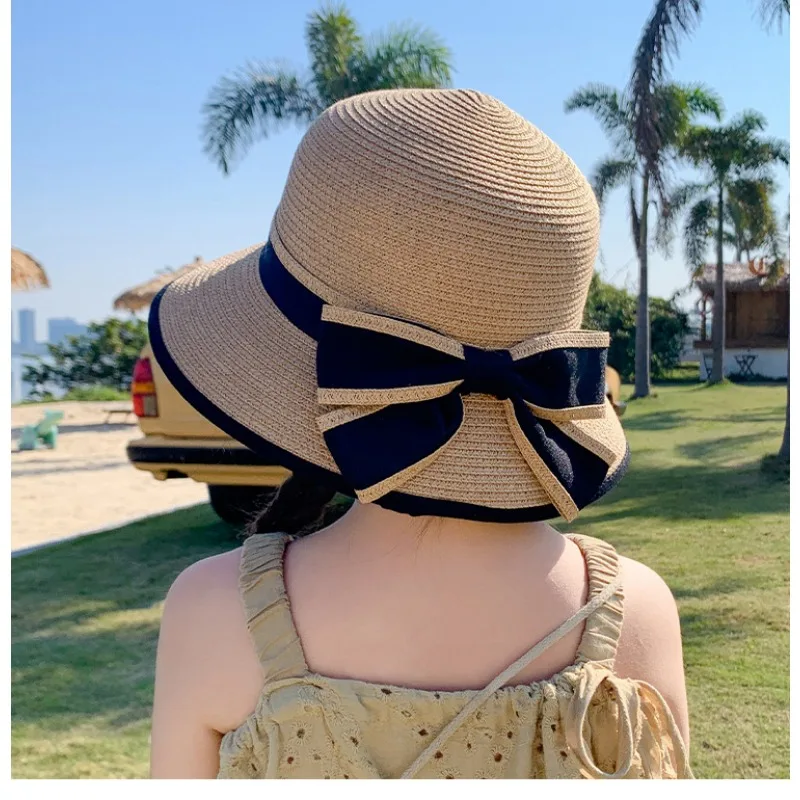 Fashion Straw Woven Hat Kids Girls Beach Hat Outdoor Travel Sun Hat Baby Beanie UV Protection Bucket Hats for Children