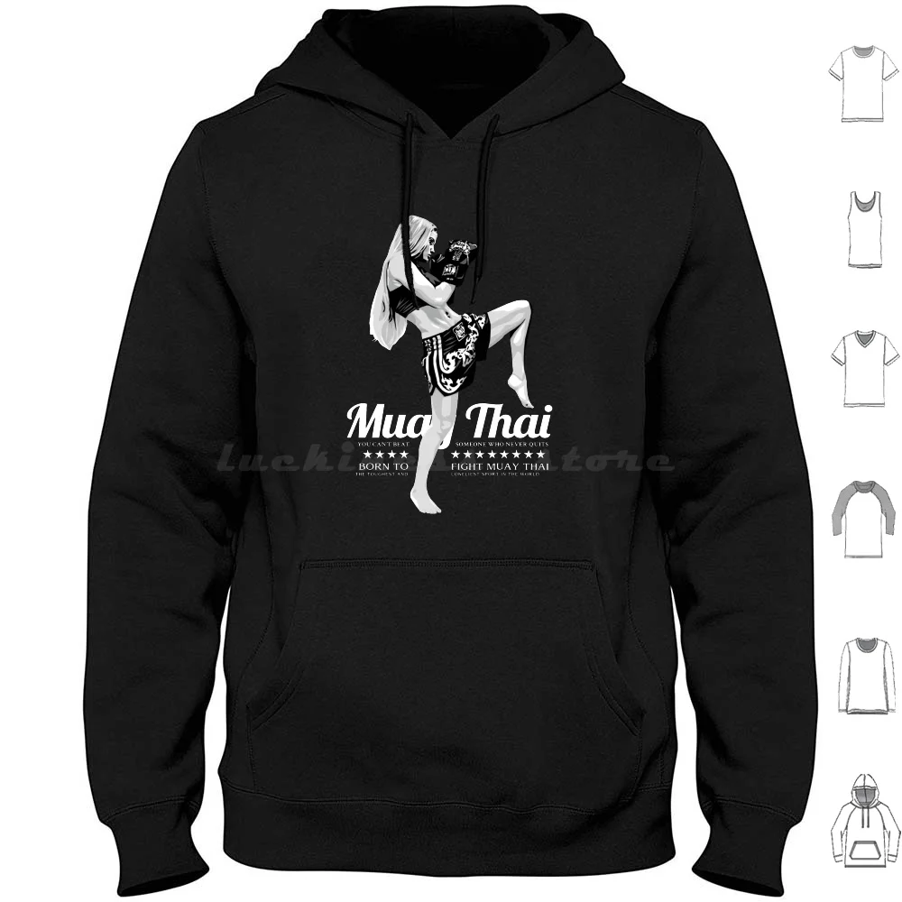 Thai Boxing Girl Hoodies Long Sleeve Muay Thai Boxing Kickboxing Thailand Boxer Waikru Mixed Martial Arts Muaythai