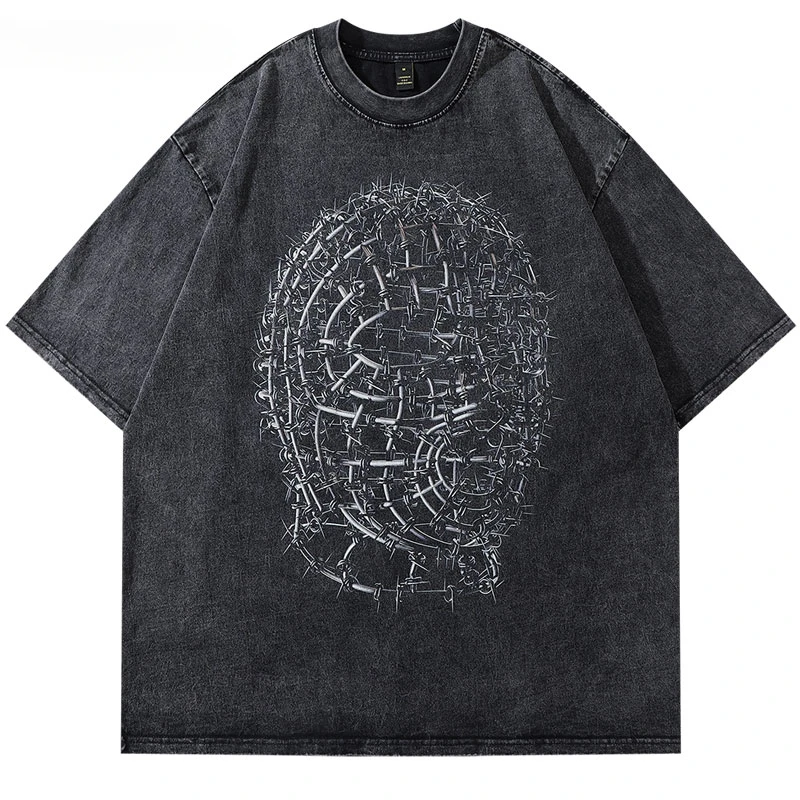 Men Streetwear T Shirt Iron Human Head Model Graphic T Shirt Black Cotton Loose Tshirt Harajuku Oversize Tops Tees