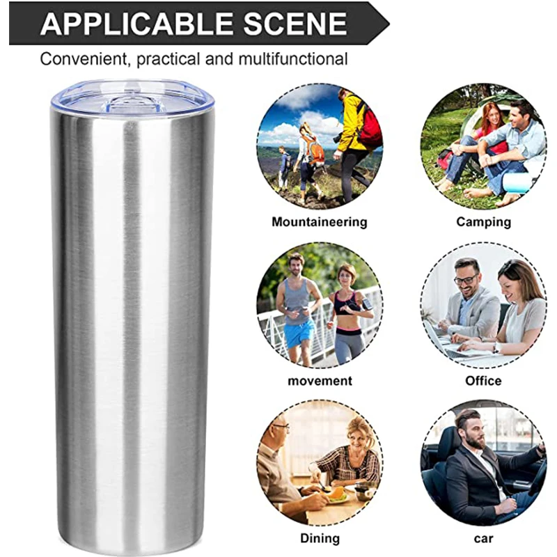 20oz Stainless Steel Skinny Tumbler Vacuum Insulated Double Wall Water Bottle With Straw Lid Travel Cup Gift For Hot Cold Drinks