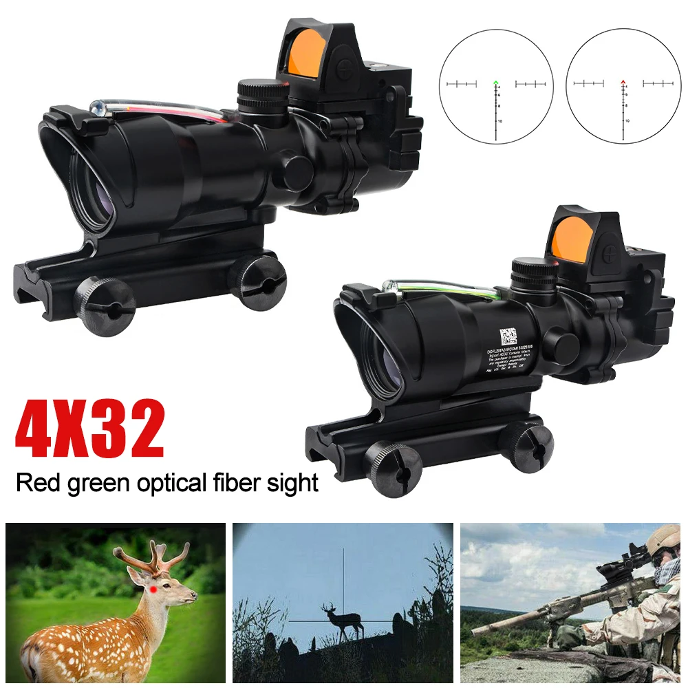 4X32 Real Fiber Reticle Optics Red/Green Dot Illuminated Chevron Glass Etched Reticle Tactical Optical Rifle Scope Hunting Sight