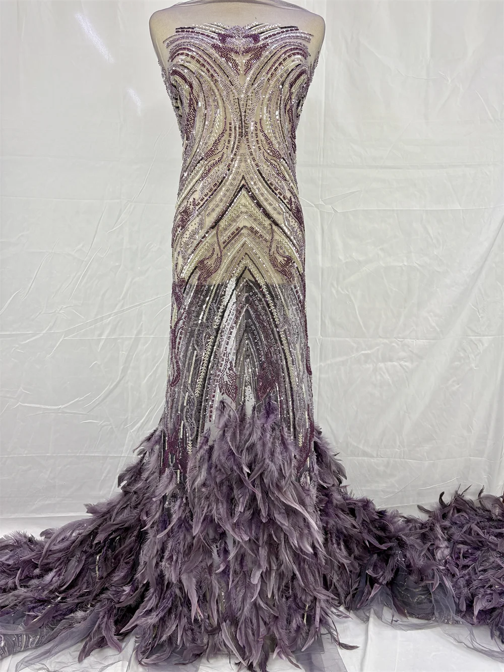 아프리카 나이지리아 깃털 비즈 프렌치 메쉬 레이스 2026 고품질 시퀸 튤 레이스 비즈 자수 재봉용