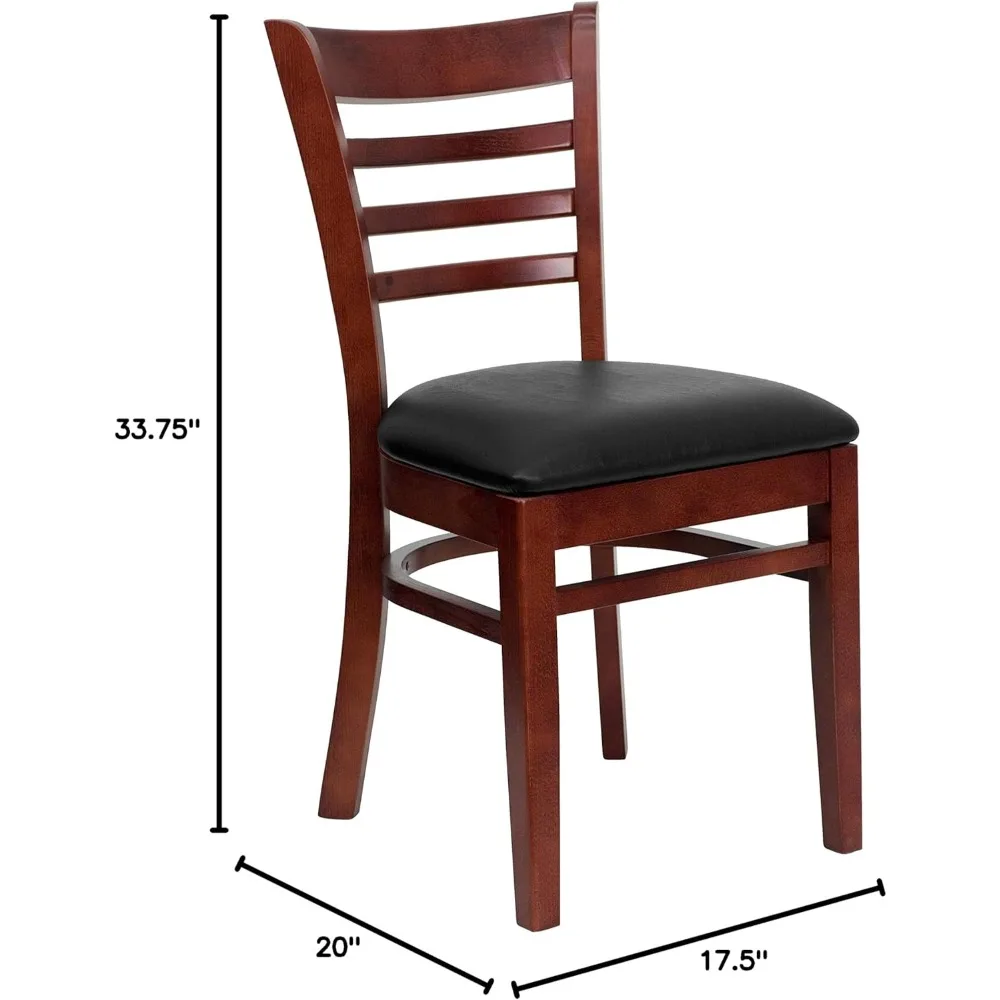 كرسي مطعم من خشب الماهوجني EMMA + OLIVER مكون من قطعتين - مقعد من الفينيل الأسود #2
