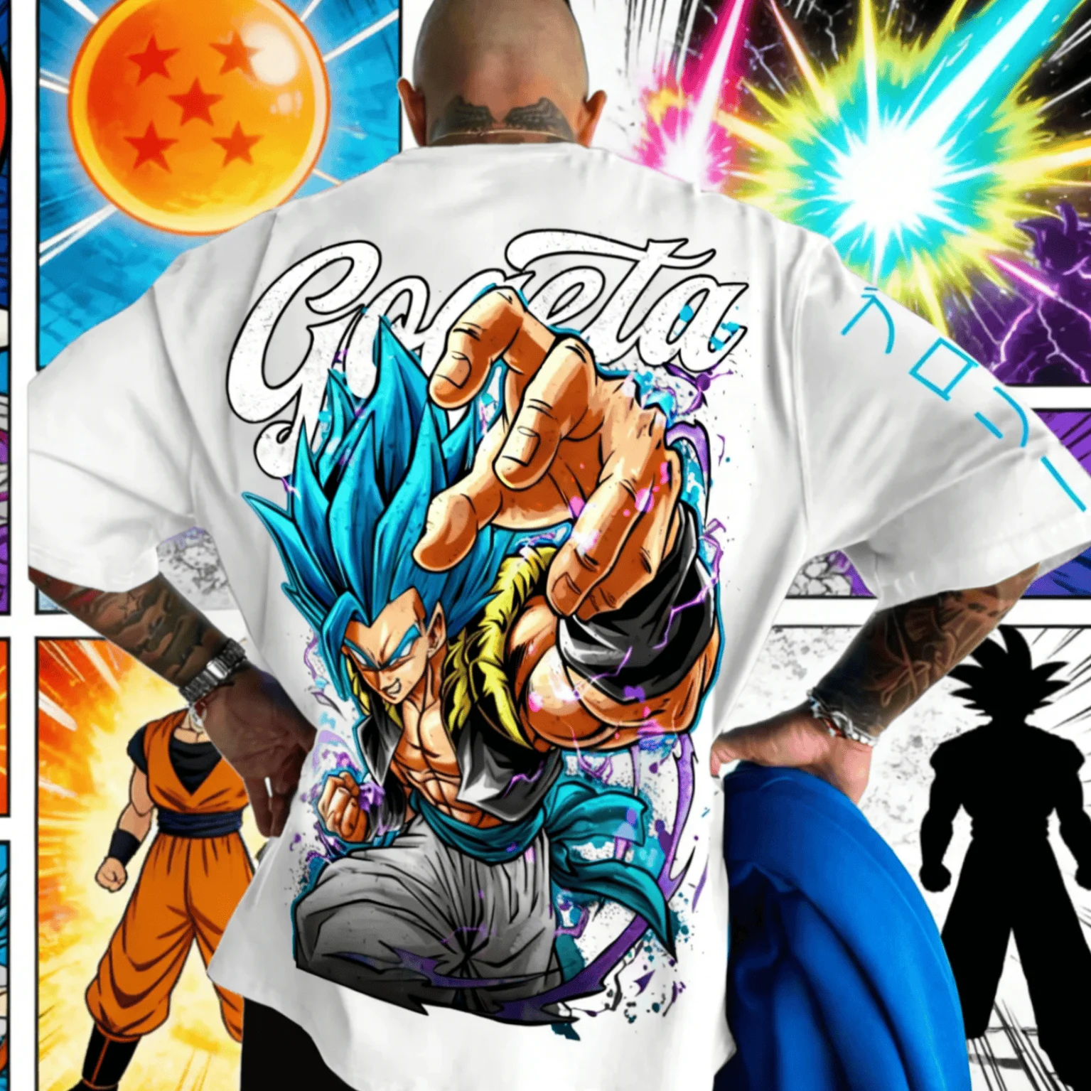 Dragon Ball Gogeta & Goku & Majin Buu Collection T-Shirt aus Baumwolle für Herren, übergroßes T-Shirt mit Aufdruck, kurzärmelig, Unisex, lässige Street-Tops