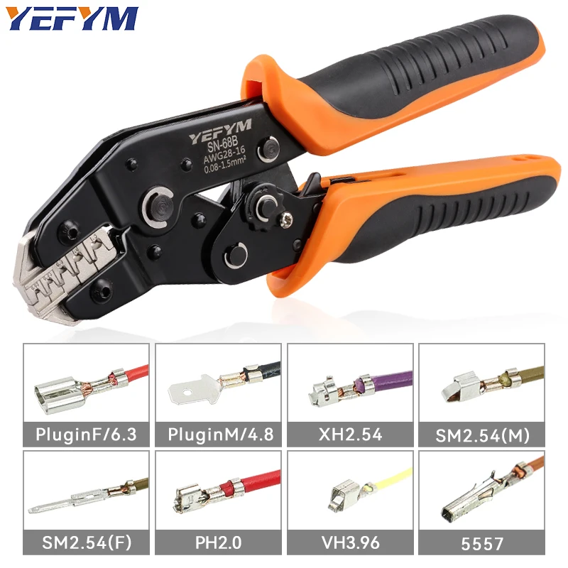 Crimps 2.8, 4.8, 6.3,Plug JST ,TE,XH,SM Molex Terminals Ratchet Crimper Pliers For 0.08-1.5mm²(28-16 AWG) Wires SN-68B Tool