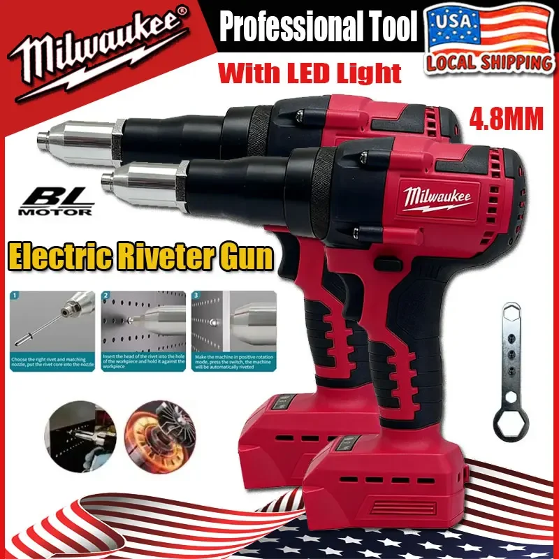 

Электрический заклепочный пистолет Milwaukee 4,8 мм, беспроводной бесщеточный клепальный инструмент со светодиодной подсветкой для Milwaukee, батарея 18 В, новинка