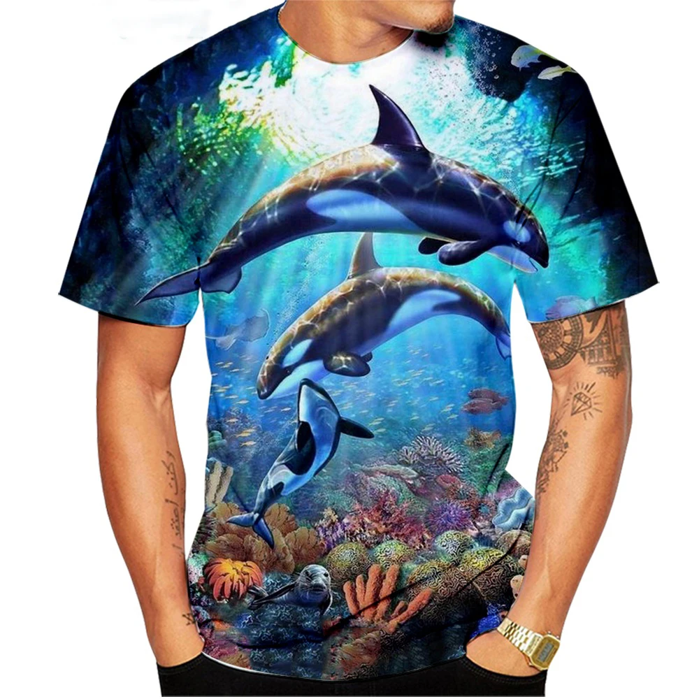 New Summer Sea Animal Whale 3D Print T-Shirt Men Women Fashion O-Neck Short Sleeve Oversized Harajuku Man Tees Tops Clothing