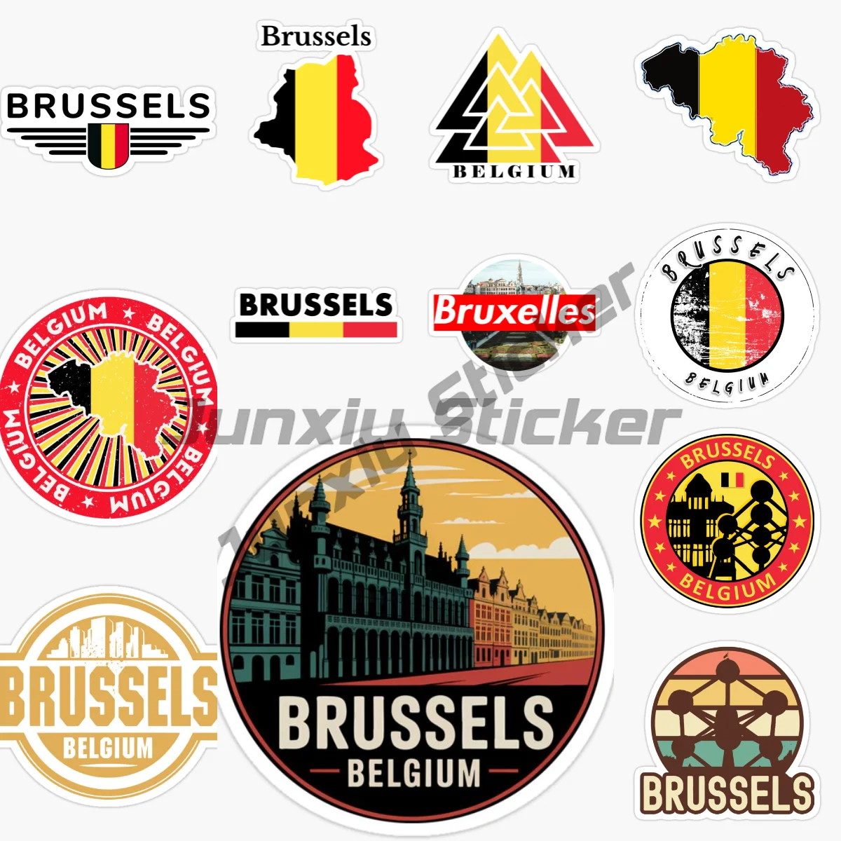 

BRUSSELS BELGIUM Flag European Travelers Souvenir Label Car Sticker Vinyl Waterproof Graffiti Sticker for RV VAN Occlusion Decal