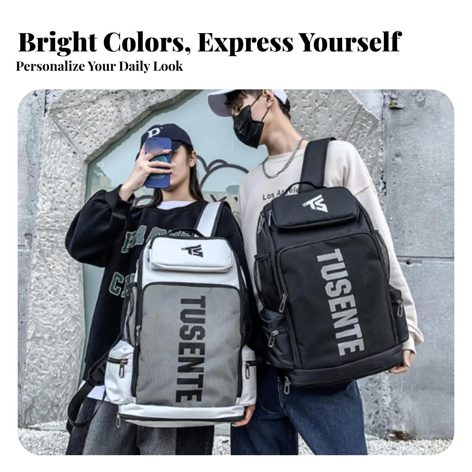 Large Capacity Multi-Compartment Sports Backpack with Letters for