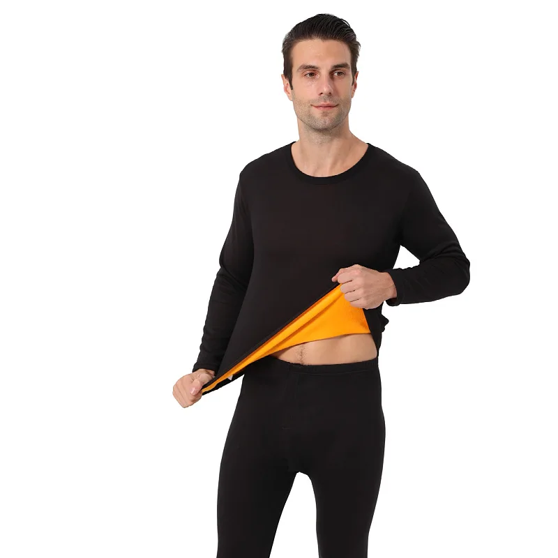 

Gold Velvet Warm Suit for Men's Round Neck Plus Velvet Thickened New Autumn Clothes and Underwear