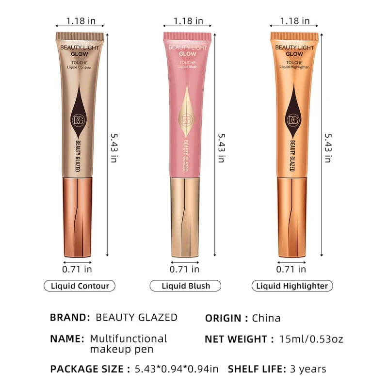 7 สี Face Liquid Highlighters สุขภาพความงาม Bronzers Wand Contour พร้อมเบาะรองนั่ง Blush Pink Matte Diamond Maquiagem 15ml