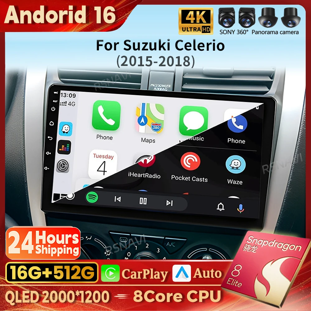 Android 16 Carplay Auto WIFI+4G Car Radio For SUZUKI CELERIO/CULTUS 2015 2016 2017 Multimedia GPS Player Stereo 2din Head Unit