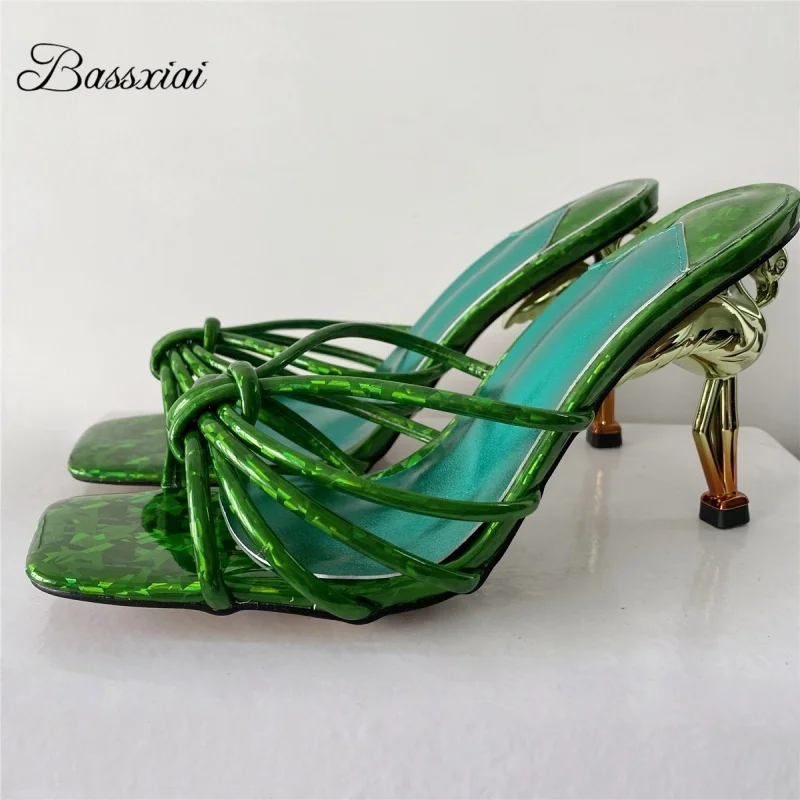 Unique Strange Flamingo Heel Modern Sandals Women Sexy Narrow Band Strap Gradient Color Summer Shoes For Girls