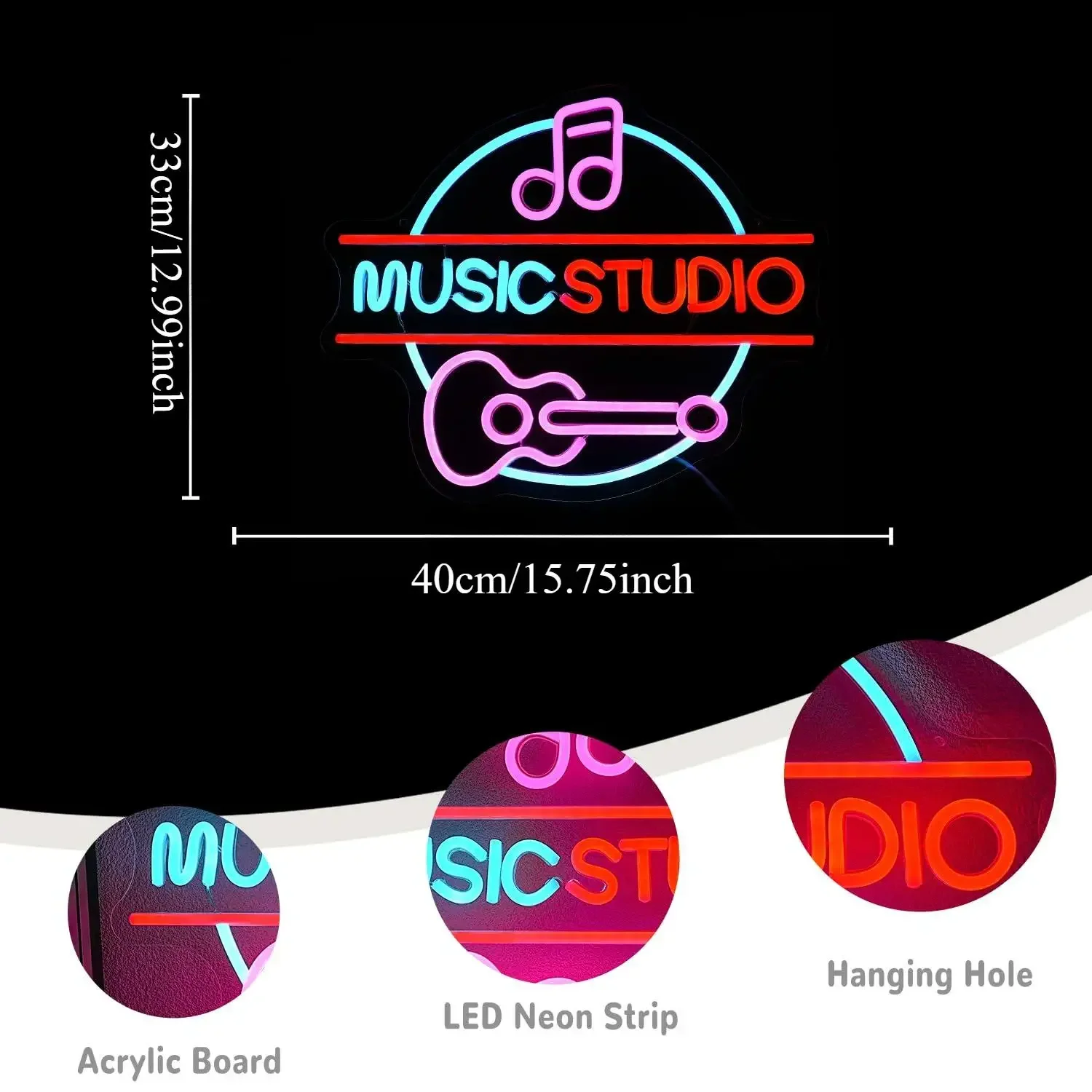 Music Studio Neon Sign Guitar USB Dimmable LED Neon Lights for Recording Studio Concert Club Bar Bedroom Decoration Night Light - view 5