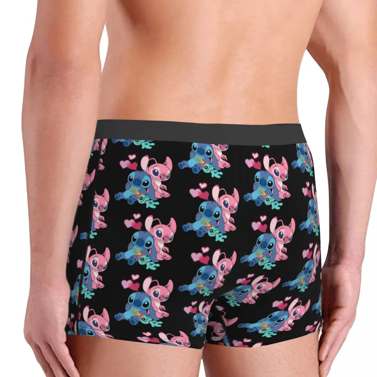 Male Funny Stitch Angel Underwear Disney Anime Boxer Briefs Soft Shorts Panties Underpants