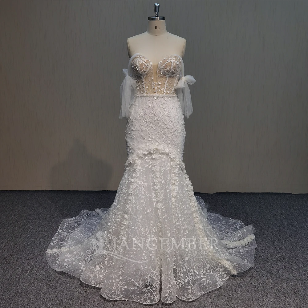 

Scoop Court Train Backless Mermaid Princess New Classic Short Sleeves Lace Wedding Dresses Custom Size vestidos de novia boda
