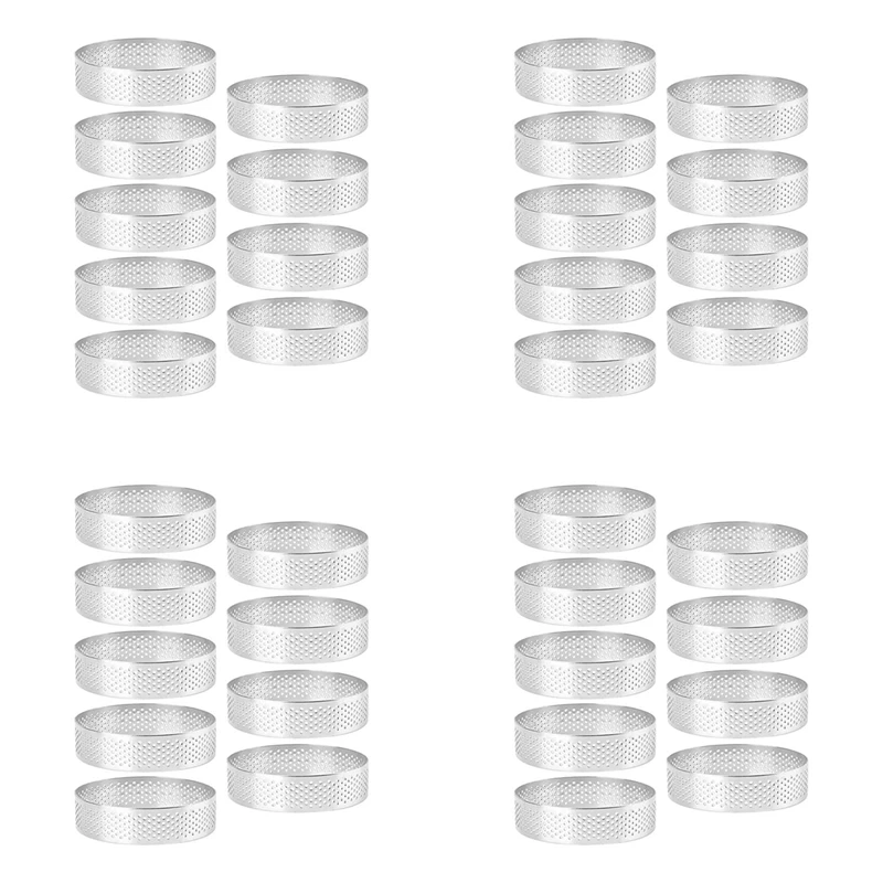 36 Pack Round Tart Ring, Mousse Rings, Stainless Steel Heat-Resistant Perforated Mousse Rings, Metal Round Ring Mold