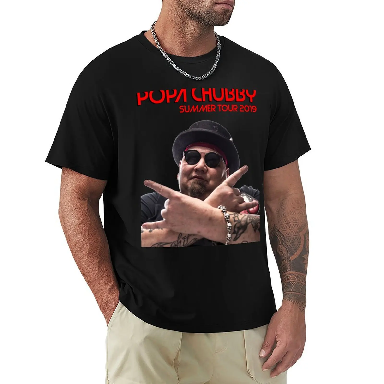 popa chubby summer tour 2019 T-Shirt All Match Basic Short Sleeve Top
