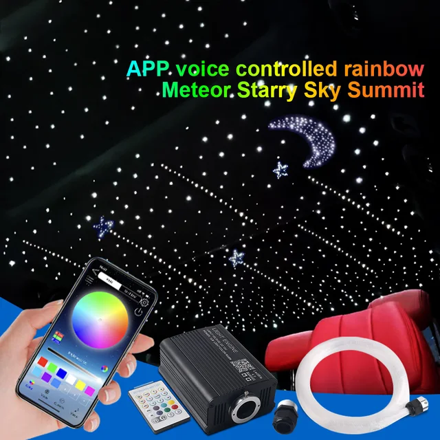 16W Car Roof Star Light Twinkle Fiber Optic Light Ceiling Star Lighting Kit RGBW APP Music Control Car Starry Sky Ceiling Lamp