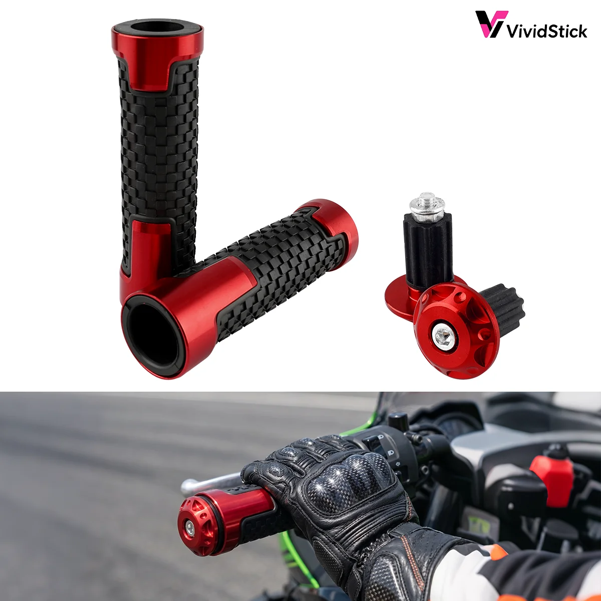 1Pair CNC Aluminum Rubber Handlebar Grips Anti Slip Bar End Caps Fit 22mm Scooter Dirt Sport Bike Motorcycle Mod Parts Gadget