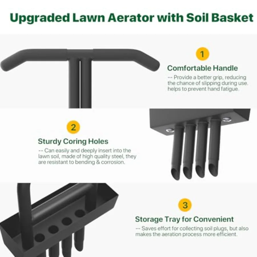 Ferramenta manual para gramado, aerador de núcleo de 39 polegadas com 4 linhas para manutenção de grama e quintal, aerador de plugue manual resistente com núcleo embutido