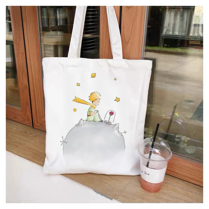 Fashion Trend Cartoon Print Canvas Tote Bag Korea Shopping Bag Ladies Daily Versatile Shoulder Bag Little Prince Pattern Handbag