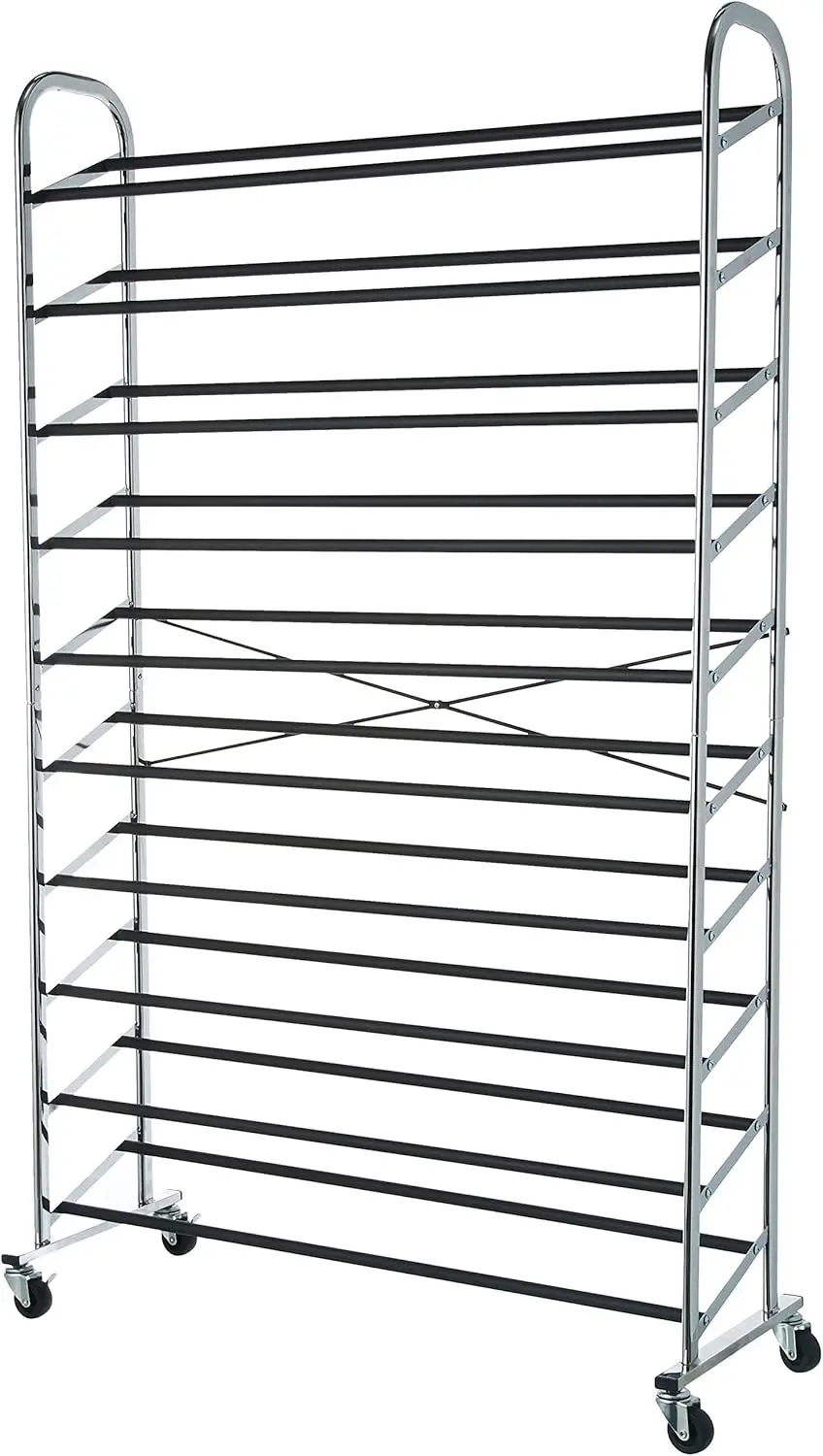 

Chrome 50-Pair Shoe Storage Rack Organizer, 35.8 x 14.6 x 59.5 Inches, Compact Vertical Shoe Cabinet with Durable Metal Frame