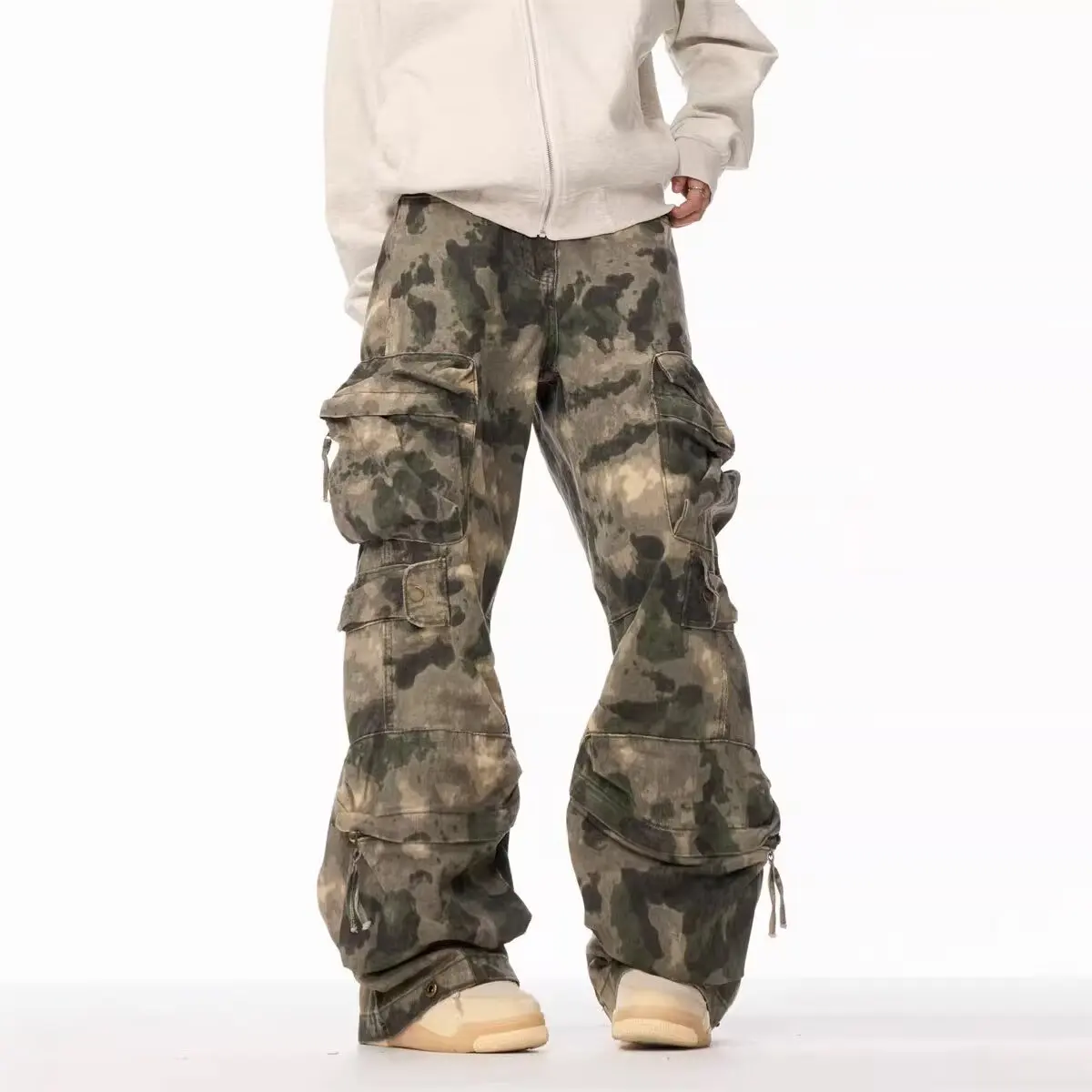 سراويل عمل مموهة أمريكية كلاسيكية للرجال ماركة عصرية عالية الشارع أنبوب مستقيم فضفاض غير رسمي متعدد الجيوب واسع الساق مظلي #4