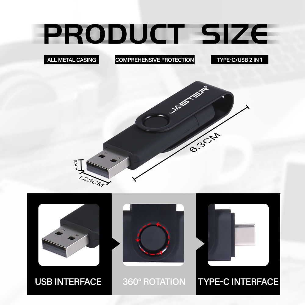 JASTER Rotated TYPE-C Interface OTG Flash Drive Pendrive 64GB 32GB 16GB USB Flash Drive for Android Phone Tablet PC Notebook