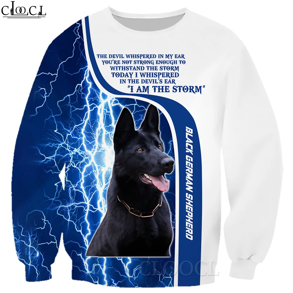 

HX Animal Dog Sweatshirts Black German Shepherd Lightning 3D Printed Hoodie Zipper Coats Men Sportwear Boys Girls Streetwear