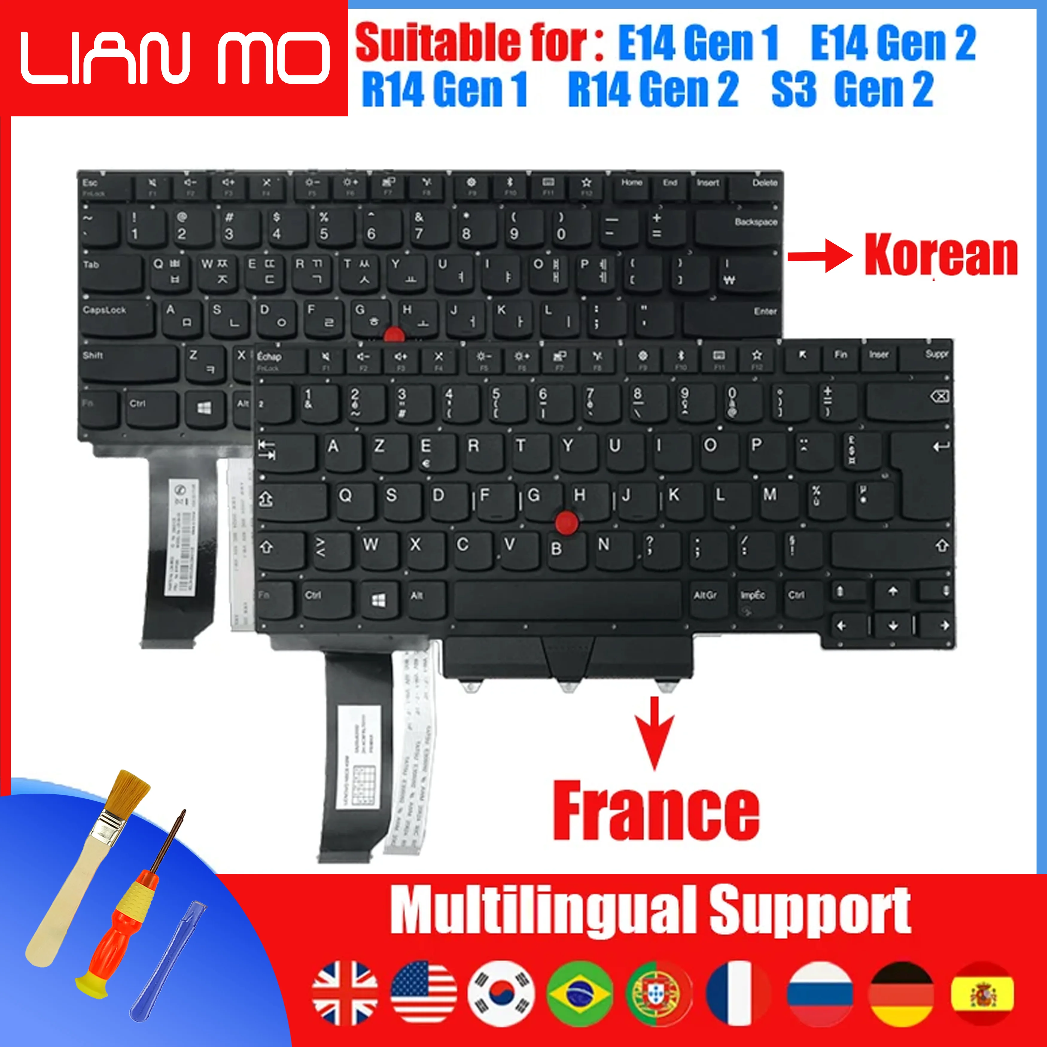 Korean France Keyboard for Lenovo ThinkPad Backlit Keyboard E14 Gen1 Gen2 Notebook 01XY107 01XY174