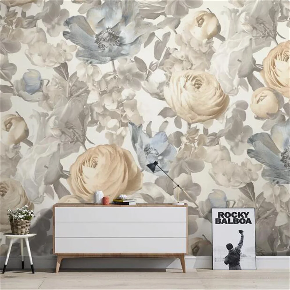 papel de parede adesivo American bedroom flower custom 3d wallpaper rose French retro TV background wall mural