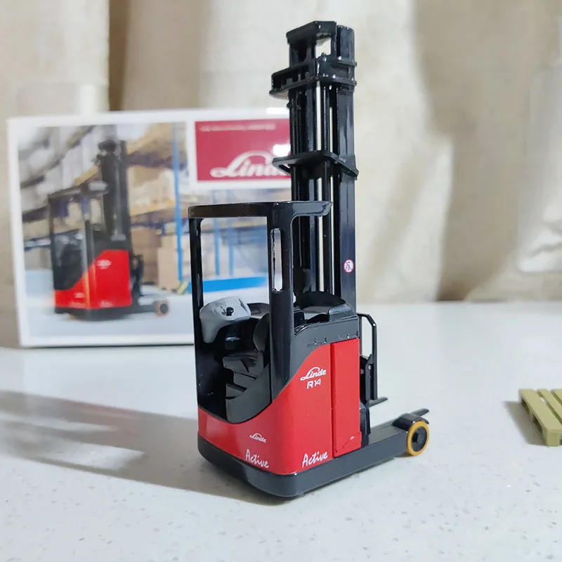 1:25 Linde R14 R16S Electric Reach Stacker Alloy Forklift Truck Model Diecast Vehicle Collectible Souvenir Boys Toys