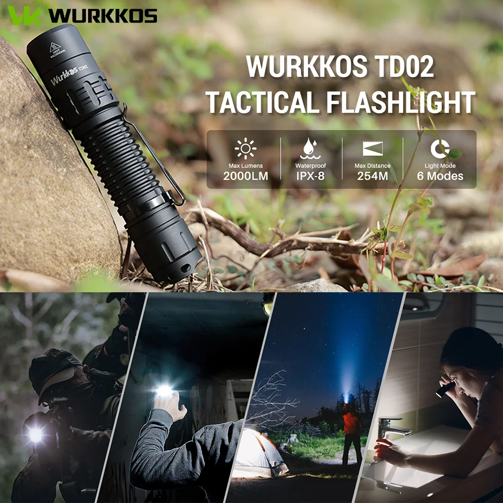 wurkkos-td02-コンパクト戦術懐中電灯-2000lm-ipx8-充電式トーチ使用-18650-バッテリーテールスイッチキャンプ釣りパトロール用