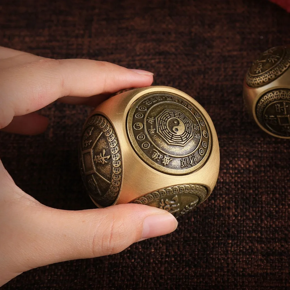 Cube Six-sided Rotation Spherical Brass Fitness Ball Chinese Style Relieve Anxiety Fidget Toy Bagua Stress Relief Toys Office