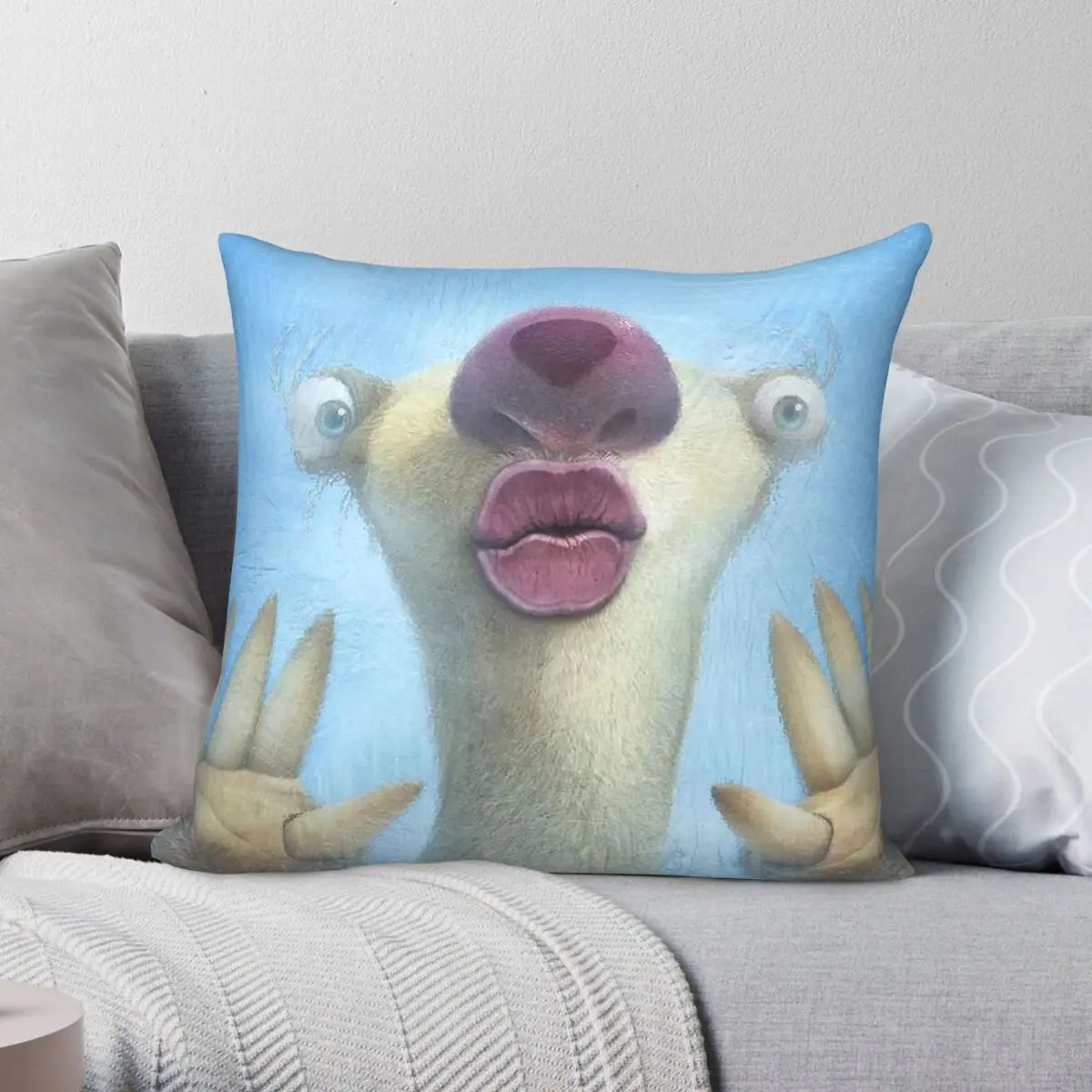 Funda de almohada cuadrada Ice Age Sid, funda de almohada decorativa con cremallera creativa de lino y poliéster, funda de cojín para sofá