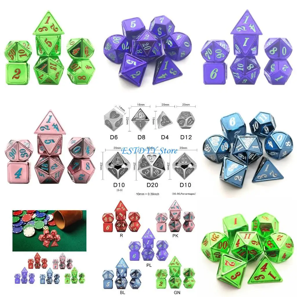 

G6DE Metal 7pcs/set RPG D&D Board Game RPG Props D4 D6 D8 D10 D12 D20