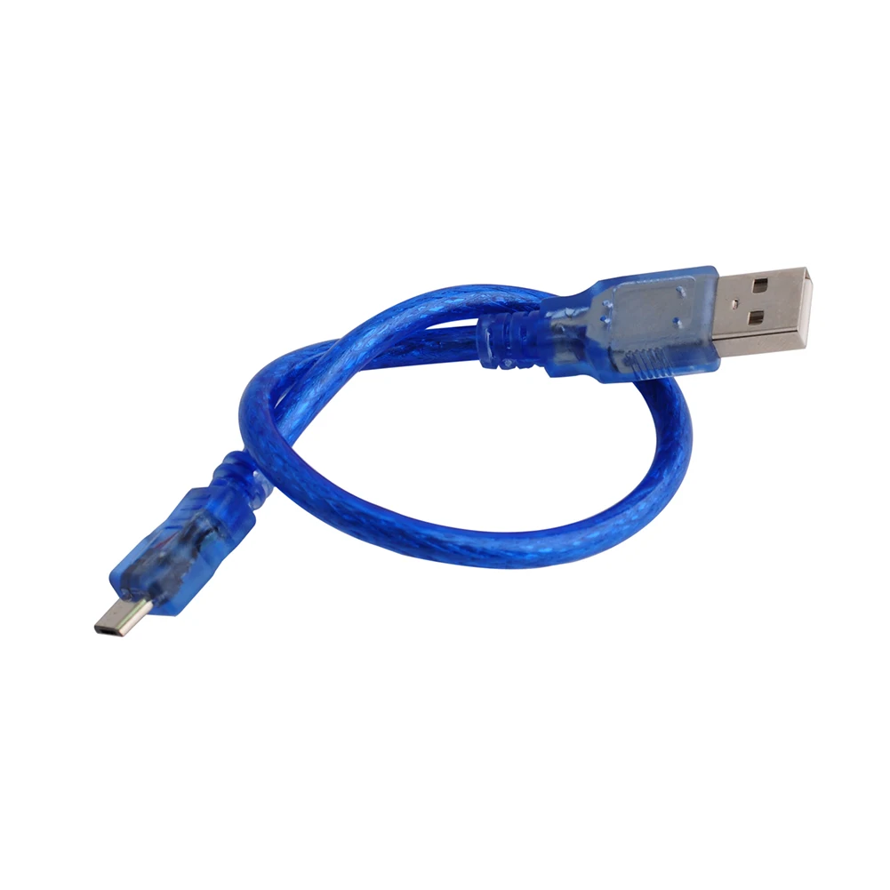 USB 2.0 Mini USB Cable 5 Pin T Type Data Cord 30cm Transparent Blue Wire for Development Board PC Peripherals Accessory Tool
