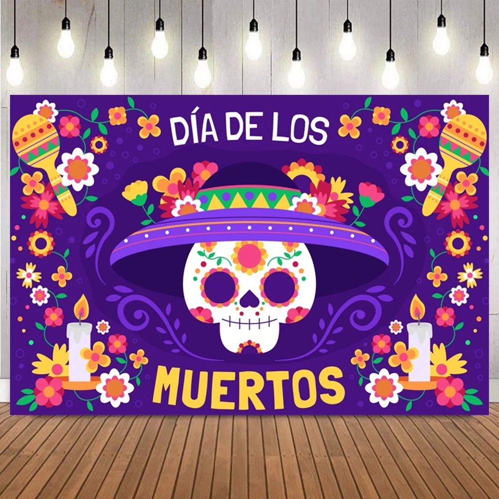 Mexican Carnival Photography Backdrop Marigold Flowers Banner Fiesta Cinco DeMayo Day of The Dead Party Photo Background Decor