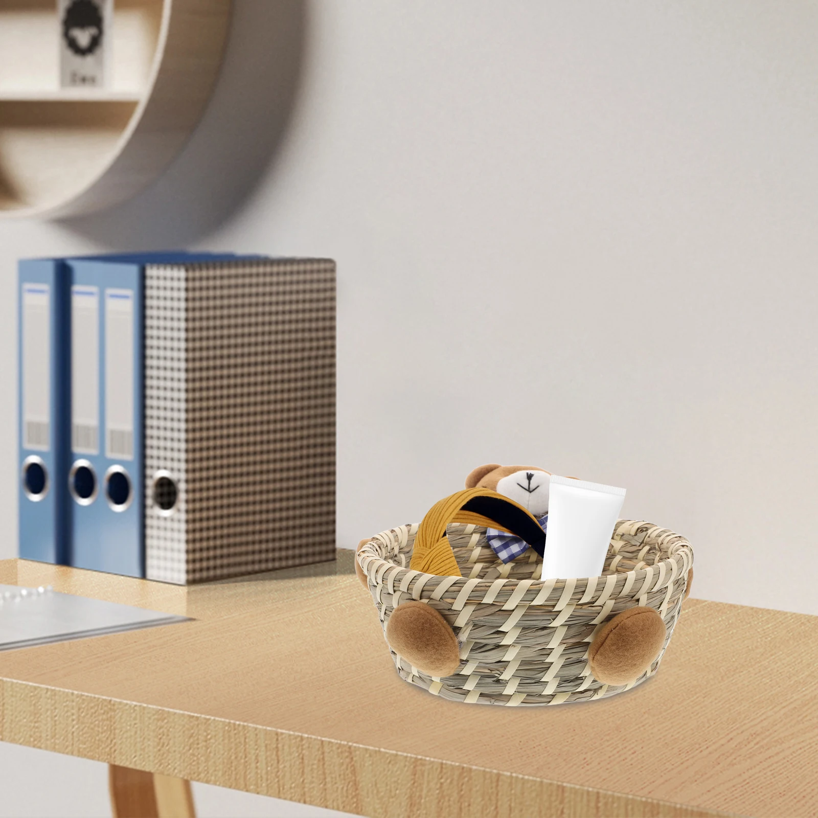 

Cute Bear Storage Woven Straw Rattan Large Capacity Multifunctional Clothes Organizer Home Decorative Hampers Sundry For