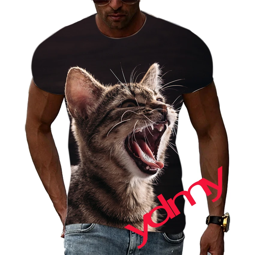 

New Summer Tide The Cat Picture Men T-Shirts Casual 3D Print Tees Hip Hop Personality Round Neck Short Sleeve Tops